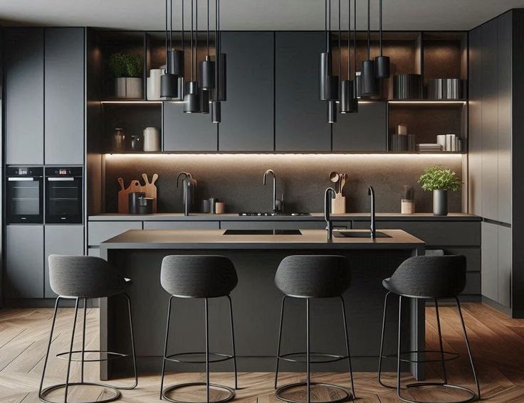 Grey Lacquer Modern Kitchen Cabinets