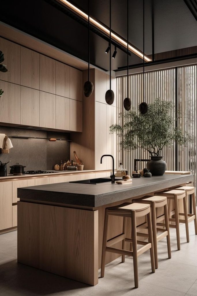 Black Countertops Natural White Oak Cabinetss