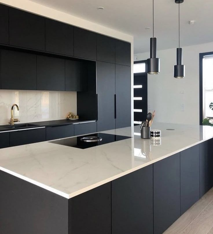 Black Kitchen Cabinets With White Countertops