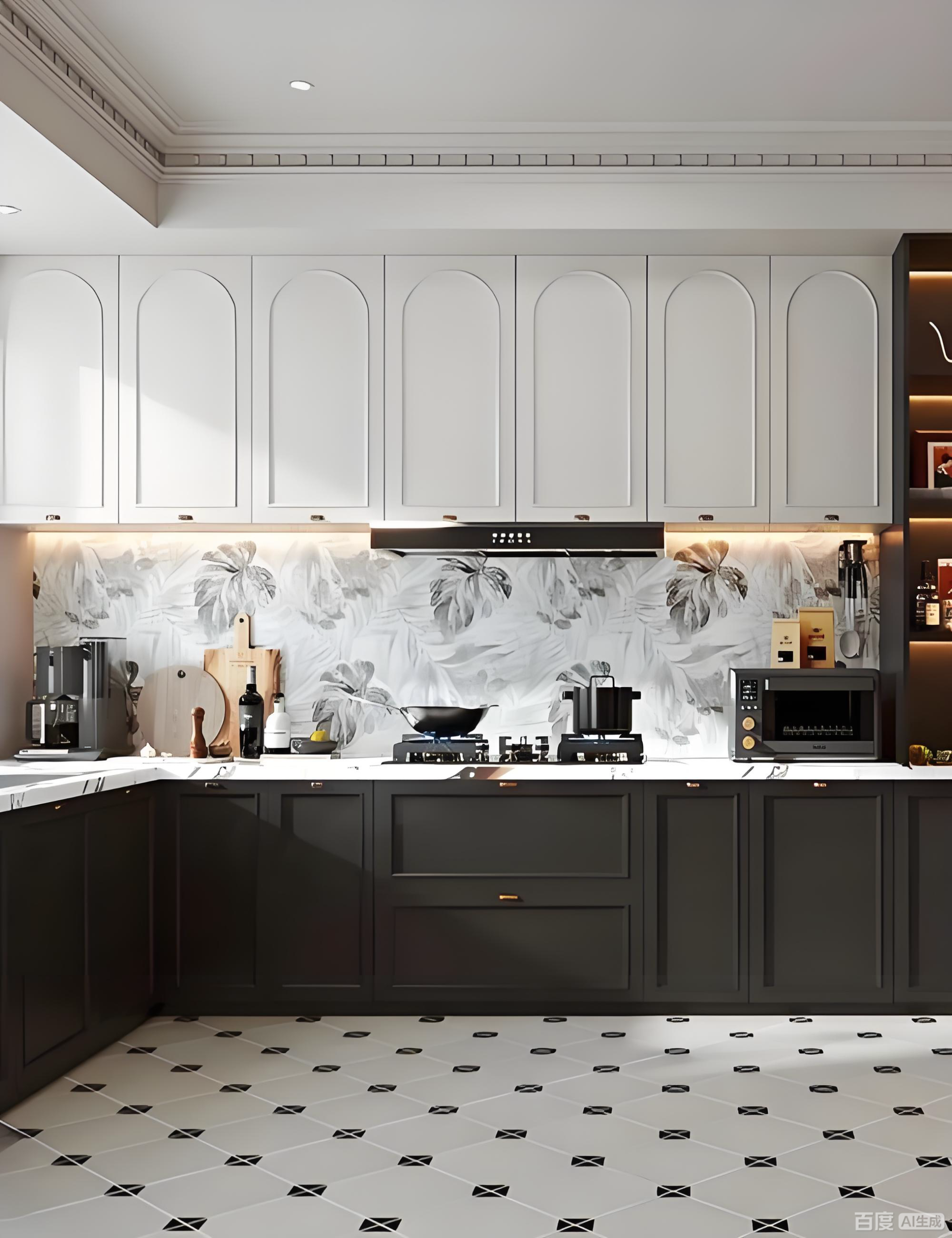Two Tone Black and White Kitchen Cabinets